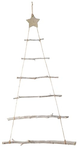 Árbol de Navidad de Pared, árbol de Navidad Colgante de Madera de 32x22 Pulgadas con twig Escalera y Estrella, decoración de la Pared para la Pantalla de Adornos de