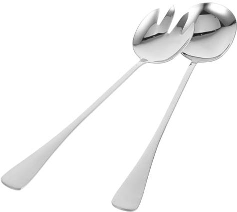 FIXOSHEE Stainless Steel Serving Spoon and Buffet Fork Long Handle Kitchen Utensils Ergonomic Grip Smooth Edges for Convenient Food Distribution and Household Use