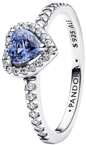 PANDORA Silber Damenring Funkelndes Erhabenes Herz Blau 198421C05