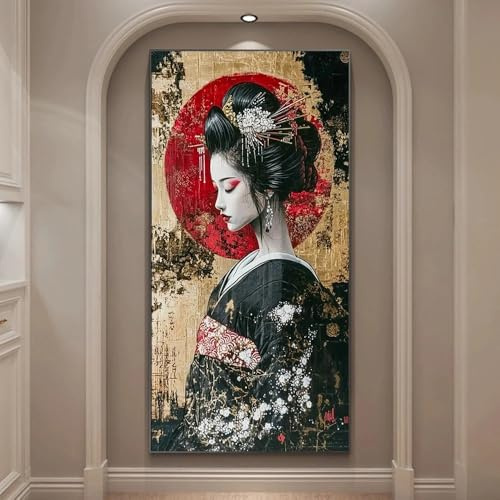 KEMEIQI Quadro su tela con geisha giapponese, dipinto astratto, donna, arte murale, poster vintage anime, stampe per camera da letto, soggiorno (40x80 cm/senza cornice)