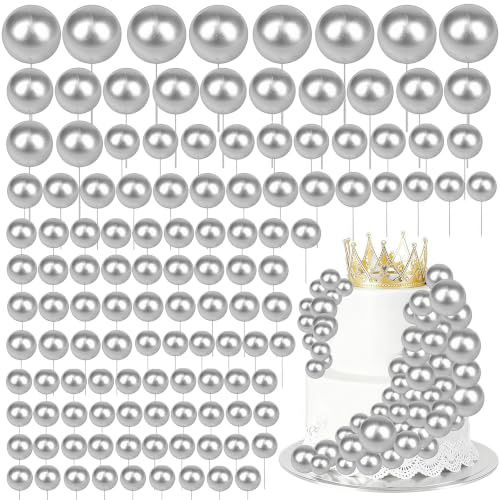 Round Ball Cake Toppers, 108 PCS Cake Balls, Ball Cake Toppers | Mini Balloons Cake, DIY Topper Insert Decoration, for Wedding Party Birthday Decorating Silver