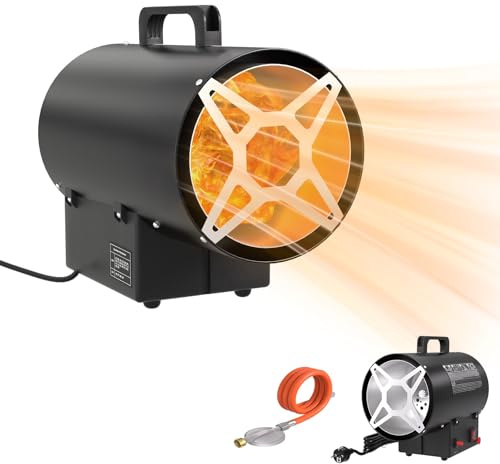 LZQ Gasheizgebläse Propangas-Heizgerät 10KW, Gasheizung Mobiler Gasheizer Heißluftgenerator mit Piezozündung, Profigerät Warmluftgebläse IPX4 für Baustelle Werkstatt Garage Lagerhalle