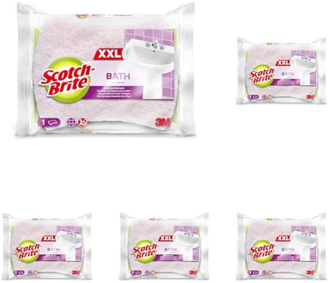 Scotch-Brite Esponja XXL para Fregar el Baño, 1 Unidad por Paquete - Suave y Duradera, para Superficies Delicadas como Vidrio, Cromados y Cerámica (Paquete de 5)