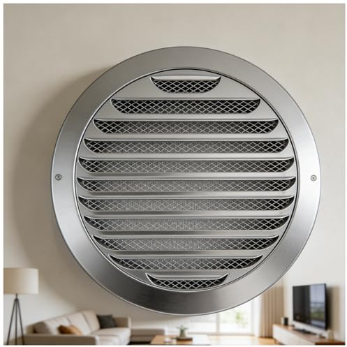 304 Stainless Steel Soffit Vents Cover, Round Wall Louvered Grille Covers Vent, Flat Ducting Air Vent Hood with Built-in Screen Mesh for HVAC Ventilation 2.8 4.3 6.3 7.5 9.8 11.8 inch(5.1inch)