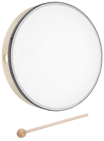 QUARKZMAN Tambor De Mano Percusión Musical 10 Pulgadas Marco De Madera Con Baqueta Instrumento Musical Para Educación Musical Fiestas En Casa Suministros Para Presentaciones (Color Madera)