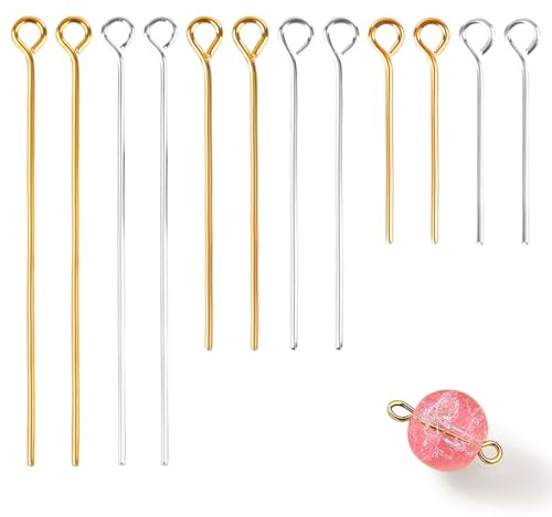 Diakey Lot de 1000 épingles à œillets en fil métallique pour la création de bijoux, épingles à tête en fer pour le bricolage, perles, boucles d'oreilles, colliers, bracelets, pendentifs avec perles, 2