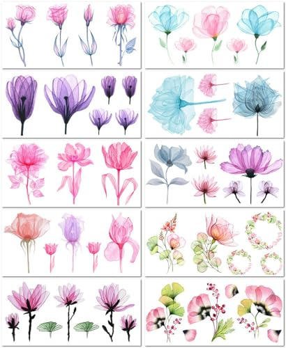 10 Hojas Pegatinas De Tatuajes Temporales Florales Para Mujeres Y Niñas, Rosas Y Lirios De Acuarela, Pegatinas De Tatuajes Realistas, Adecuadas Para Rostro, Brazos, Fiestas De Cumpleaños Y Regalos.