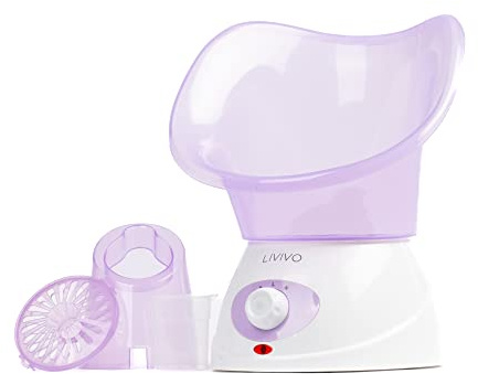 LIVIVO Face Spa Facial Steamer and Nasal Steam Inhaler Set - 2-in-1 Aromatherapy Sauna for Sinus, Cold & Flu Relief and Deep Cleansing Face Steamer with Dual Nose Cones (Purple)