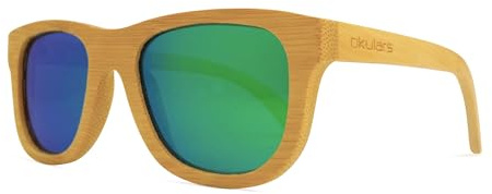 Okulars® Natural Bamboo - Sonnenbrille aus Holz für Damen & Herren, handgefertigt - eine Größe - Polarisierte und Verspiegelte Gläser - UV400 Schutz - Cat.3 (Grün)