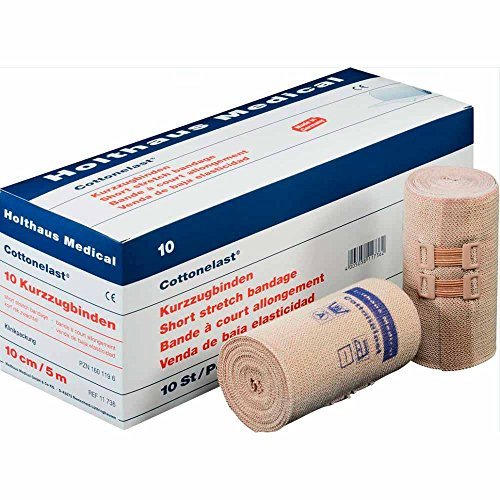 Holthaus Medical Cottonelast® Kurzzug-Binde Verband Binde Bandage, hautfarben, Klammern, 10cmx5m, 2St