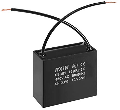 sourcing map Ceiling Fan Capacitor CBB61 16uF 450V AC 2 Wires Metalized Polypropylene Film Capacitors 58x28x50mm for Water Pump Motor Generator