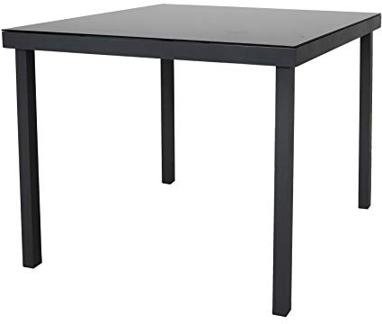 Strandgut 07 Aluminium Gartentisch Terrassentisch Balkontisch ca. 94x94 cm mit bruchsicherer Glasplatte schwarz/grau