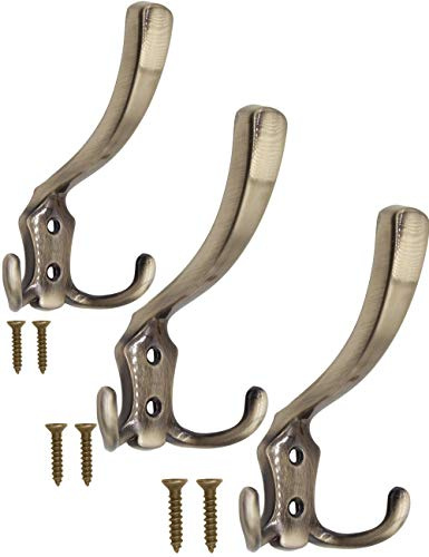 Fuxxer Garderobenhaken Eisen Wandhaken Doppelhaken Vintage 120 x 75 mm 3 Stück Bronze Antik