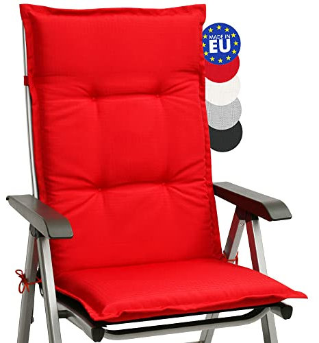 Beautissu Cojín para Sillas de Jardín con Respaldo Alto 120x50x6 cm Base HL – Cojín para Exterior, Almohadilla para Tumbonas, Mecedoras o Sillones – Rojo