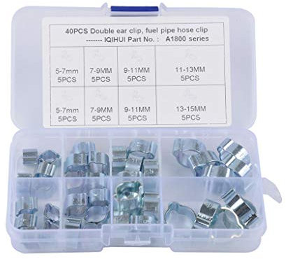 40pcs Double Ears Hose Clamp, 2 Ear Wide Adjustable 5-15mm Zinc- Fuel Clamp Clips, Fuel Clamp Assortment Sizes