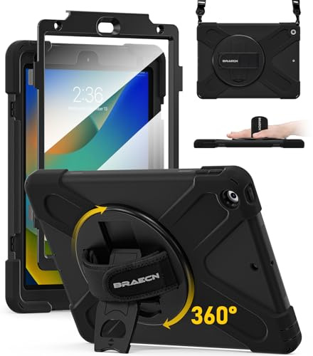 BRAECN Case for iPad 9th/8th/7th Generation 10.2 inch 2021/2020/2019 | Heavy Duty, Rugged, Protective Cover, Rotating Stand, Full-body Shockproof, Screen Protector, Pencil Holder, Shoulder Strap