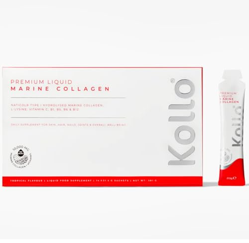 Kollo Premium Marine Liquid Collagen, 10,000 mg, 14 x 10000mg Hydrolysed Collagen Peptides Sachets, Liquid Collagen Supplements Vitamins B & C, Informed Choice Certified