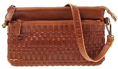 LECONI Umhängetasche und Clutch in einem – Ledertasche für Frauen Damentasche aus echtem Büffel-Leder für Festival Freizeit Events Damen geflochtenes Leder 27x17x4cm LE3081