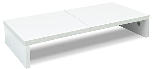 TEAMIX 20 inch White Monitor Stand Riser, Wood Desktop Stand for PC/TV/Laptop/Printer, White Monitor Riser with Storage, Computer Stand with Keyboard Organizer