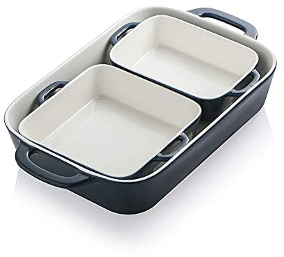 Sweejar Home Ceramic Bakeware Set, Rectangle Baking Pan for Cooking, Kitchen, Cake Dinner, Banquet and Daily Use, 32cm x 22cm Porcelain Bakeware (Navy)