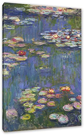Pixxprint Claude Monet - Seerosen, Weiß, Größe: 80x60cm, Leinwandbild, fertig gespannt, Wandbild, Dekoration, Kunstdruck, kein Poster