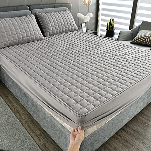 YUDEYU Spannbettuch grau Gewaschene Baumwolle Stoff Tagesdecke Matratzenschoner Topper(80x200 cm/high 10-25cm)