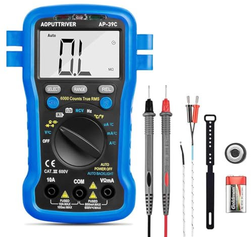 AOPUTTRIVER AP-39C Digital Multimete 6000 Counts TRMS Multimeter Auto Ranging Multimeter für AC DC Spannung, Strom, Widerstand, Kapazität Tester mit Temp Batterie LED Test Auto Backlit