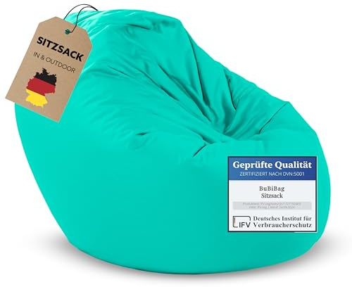 BuBiBag 2in1 Sitzsack L - XXL mit Füllung für Kinder & Erwachsene, Gaming Beanbag & Bodenkissen für Indoor & Outdoor Sessel Pflegeleicht & Wasserabweisend XXXL RIESENSITZSACK (Ø 155 cm Türkis)