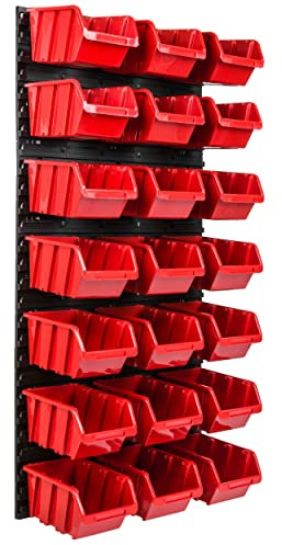 SimpleThing Lagersystem Werkstattregal | 57 x 116 cm | 21 stck. Box | Wandregal mit Stapelboxen - Wandplatten Extra Starke Schüttenregal Warkzeuglochwand Lagerregal Garage Regal