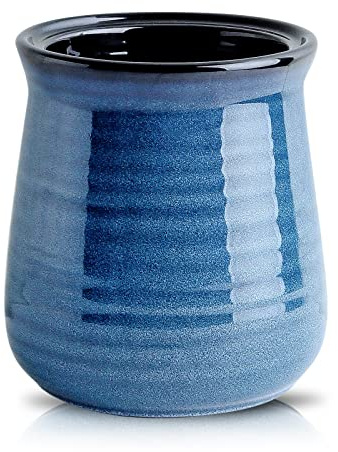 HASENSE Utensil Holder for Kitchen Counter 7.1” Cooking Utensil Crock for Countertop, Blue Ceramic Stable Utensil Organizer Caddy with Reactive Glaze for Spatula and Spoon, Dishwasher Safe