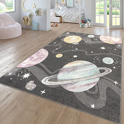 TT Home Teppich Kinderzimmer Kinderzimmerteppich Junge Mädchen Kinderteppich Modern Soft, Farbe:Anthrazit, Größe:120x160 cm