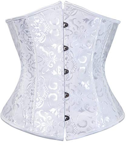 SZIVYSHI Women'S Underbust Satin Lace Up Waist Cincher Corset Shaper Bustier Top,Jacquard White,Size XXL