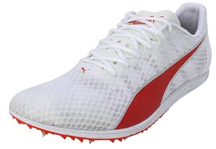 PUMA Men Evospeed Distance 11 Track and Field Shoe, PUMA White-PUMA Red-Metallic Silver, 42.5 EU