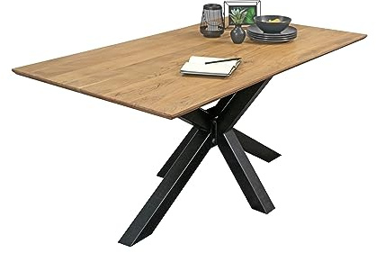 SAM Esstisch Abby 300x100 cm Akazie Natur Schweizer Kante Spider schwarz | massiver Holztisch, Akazienholz naturfarben, 26 mm Tischplatte, Metallgestell, Esszimmertisch