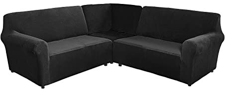 EURHOWING Sectional Corner Sofa Covers 7 Seat L-Shaped Sectional Couch Sofa Slipcovers Velvet L Shape Sofa Cover,Stretch Washable Furniture Protector for 7-Seater Corner (Black,7-Seater)