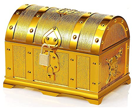 Scrigno Del Tesoro Dei Pirati, Scrigno Del Tesoro Caribe, Scrigno Del Tesoro Piccolo, Gold-Plated Pirate Treasure Chest Adatto Per i Bambini Regali Di Compleanno, Regali Del Partito, e Giochi Di Ruolo