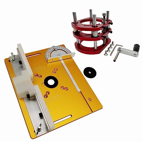 SHENJIA Oberfräsen-Hebe-Set, Frästisch für Oberfräse mit Aluminium-Fräsplatte für Motoren mit 64–65 mm Durchmesser, Holzbearbeitung, Oberfrästisch, Werkbank, Trimmer, Graviermaschine