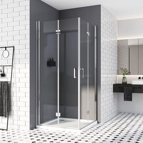 Duschkabine 70x70 cm,Eckeinstieg Falttür Falttürkabine Duschwand klappbar Duschtür 180º Dusche Duschabtrennung 6mm Nano Beschichtung ESG Glas 195cm