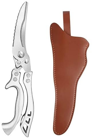 Kitchen Scissors, Stainless Steel Kitchen Scissors Chicken Bone Scissors Poultry Shears Fish Meat Turkey Food Cutter Sharp Cooking Scissors Knife (Color : Sliver with Cover)