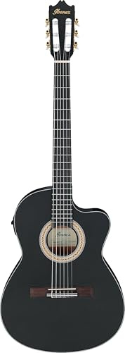 Ibanez GA5MHTCE-WK verwitterte schwarze offenporige klassische Akustik-E-Gitarre, dünner Cutaway-Körper, laminierte Oberseite und Seiten, Okoume-Hals, Purpleheart-Griffbrett, AEQ-2T-Vorverstärker mit