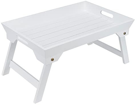 ALEjon Faltbarer Bambus-Klapptisch in elegantem Weiß - Multifunktionales Frühstückstablett für Laptops, Tee und Essen - Ideal für Picknick und Camping - Tragbar und praktisch