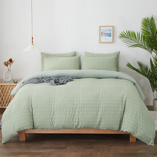 Seersucker Duvet Cover Set King/Twin/Full/Queen Size, 3 Pieces (1 Duvet Cover + 2 Pillow Cases), Ultra Soft Washed Microfiber, Textured Duvet Cover with Zipper Closure, Four Corner Ties(Twin,004)