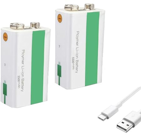 WILLQ Batería Recargable 5500mAh 9V batería de Iones de Litio USB de Larga duración 9 voltios con Cable de Carga para detectores de Humo/Teclado/alarmas/micrófono,9v5500mah 2pcs