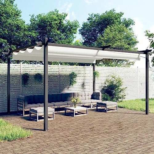 AUVYI Pavillon Terrasse Pavillon mit Ausziehbarem Dach 4x3m Creme Gartenpavillon Pergola Terrassenü Berdachung Freistehend Festival Pavillon Winterfest Pavillon Sonnenschutz für Gartenpartys
