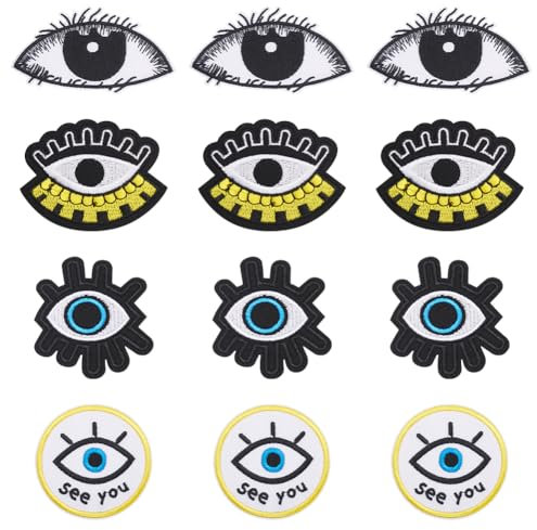 NBEADS 20 Stück 4 Stile Böse-Augen-Aufnäher, Applikations-Patches Mit Bösem Blick Zum Aufnähen Oder Aufbügeln Zum Basteln Nähen von Jeans Handtaschen Jacken Rucksäcken Hüten Kleidung Taschen