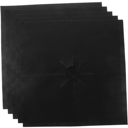 Ptfe Noires Plaques de Protection 5 Pièces pour Cuisinière à Gaz | Revêtement Lavable à L’eau Savonneuse, Protège la Surface, Entretien Rapide, Lot de Cinq Cuisine