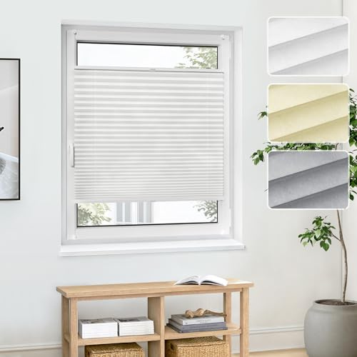 Jalousiescout Estor Plisado, 40x110cm, Blanco, Cortina Translúcida ClampFix Sin Taladrar, Protección Solar y Privacidad para Ventanas/Puertas, Tejido Básico Pure