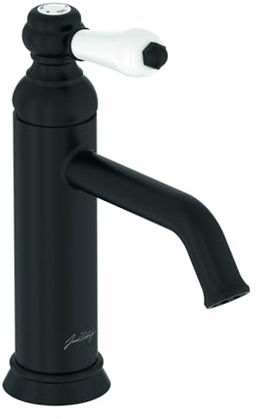 Jacob Delafon - Mitigeur lavabo Louise - Design Rétro, poignée céramique - Économie d’eau - Installation facile - 17x23,20x5,5cm - Finition Noir Mat - E24360-BL