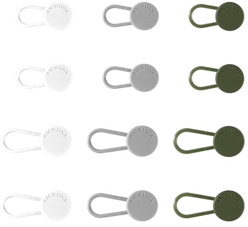 RichLuck 12 Stück Knopfverlängerung für Hosen, Hosenbunderweiterung, Verstellbarer Hosenknopf Verlängerung für Herren- und Damenhosen, Kleider, Hemden (Weiß, Grau, Grün)