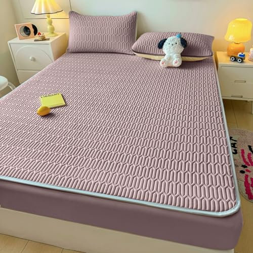 FOREPOTY atmungsaktiv Spannbetttuch,Sommer Coole Latex-Bettwäsche, Matratzenschoner Mit Cartoon-Aufdruck Für Kinderzimmer, Bettbezug Für Kinderzimmer,Lila,180 * 200cm (3 Stück)